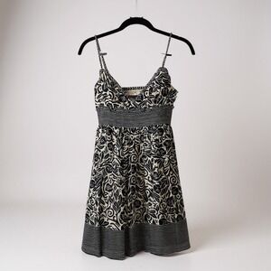 BCBGMaxAzria Black & White‎ Sleeveless Patterned Midi Dress XS